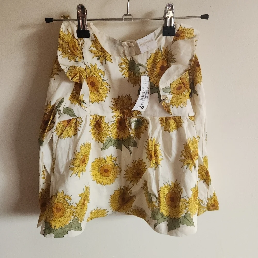 NWT Happy Threads Sunflower Print Girls Long Sleeve Top 5t